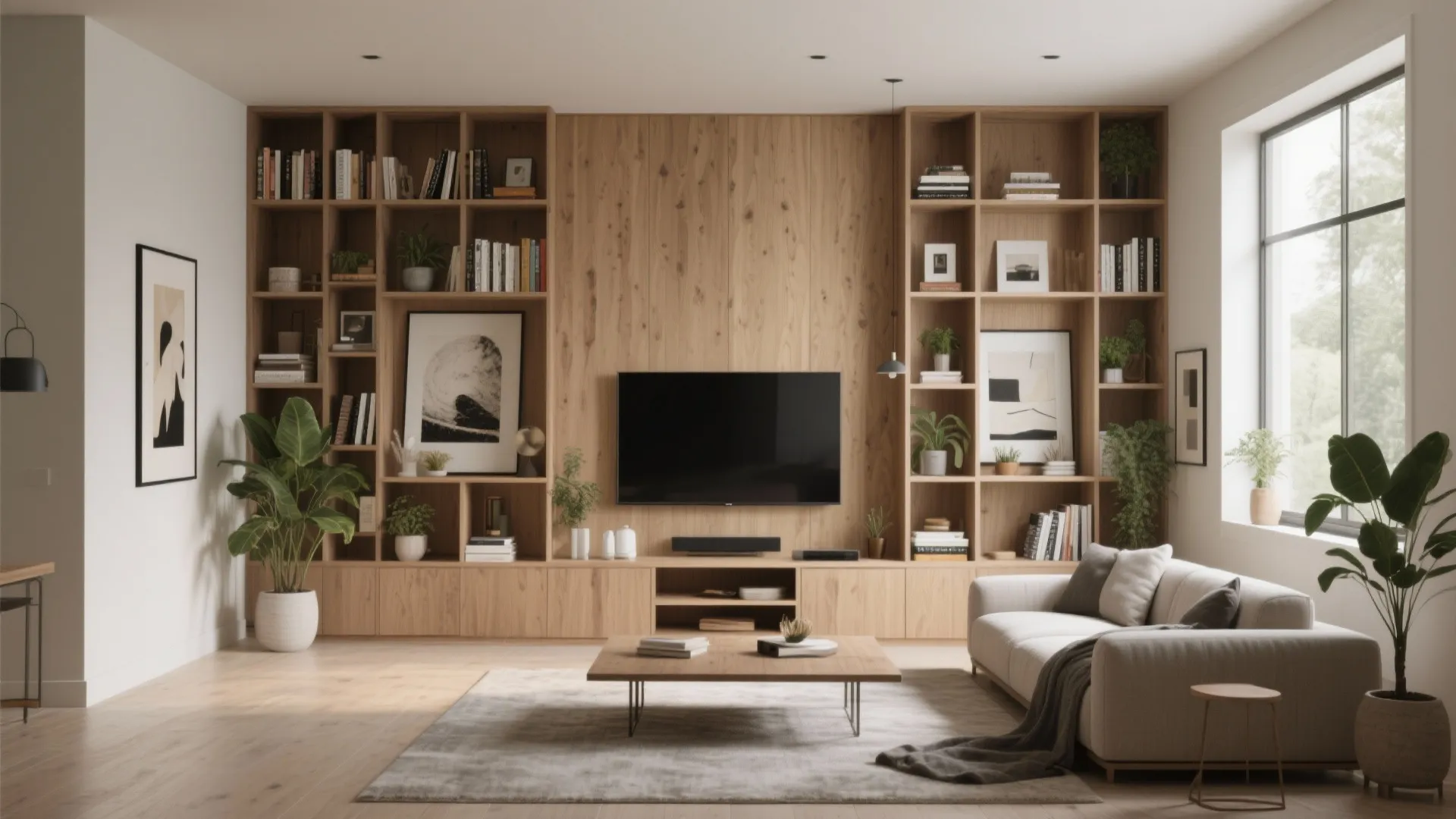 5. Built-in shelving wall