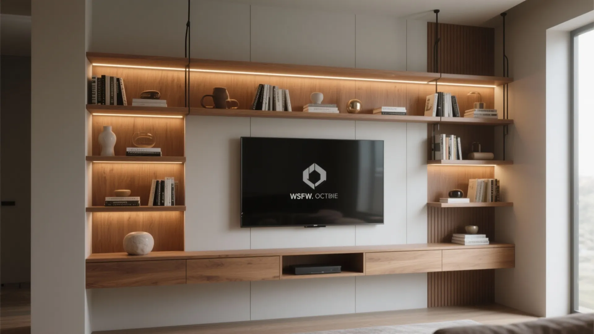 4. Built-in shelving with integrated lighting
