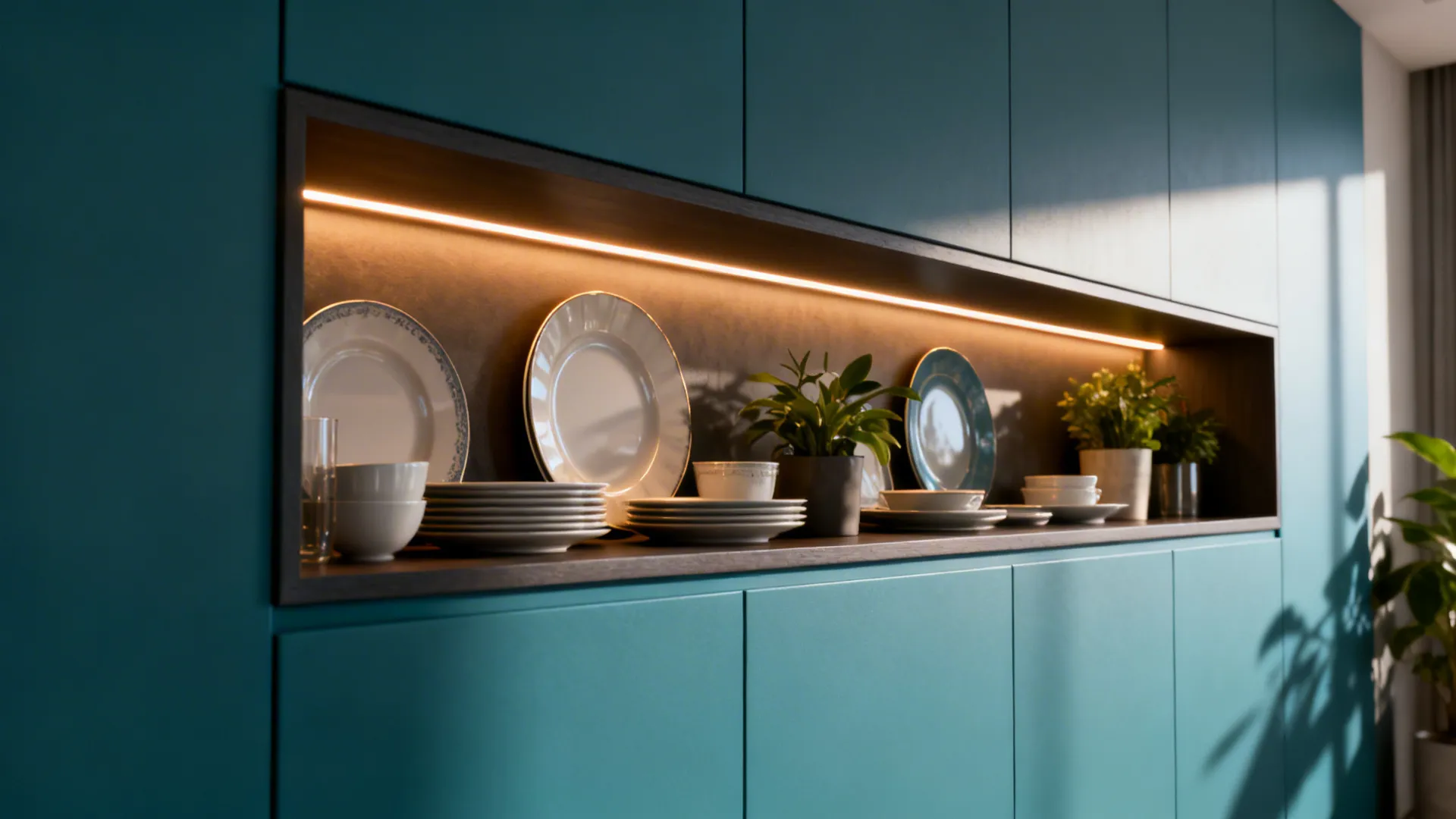 5. Built-In Shelving with Accent Lighting