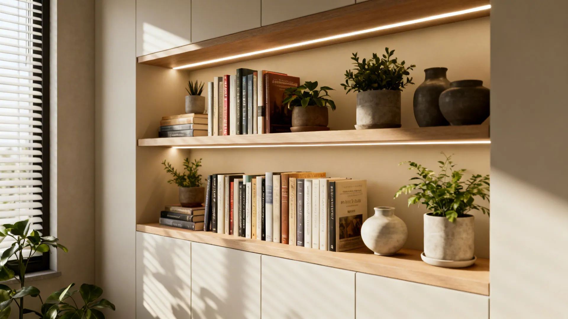 5. Built-in shelving with curated objects