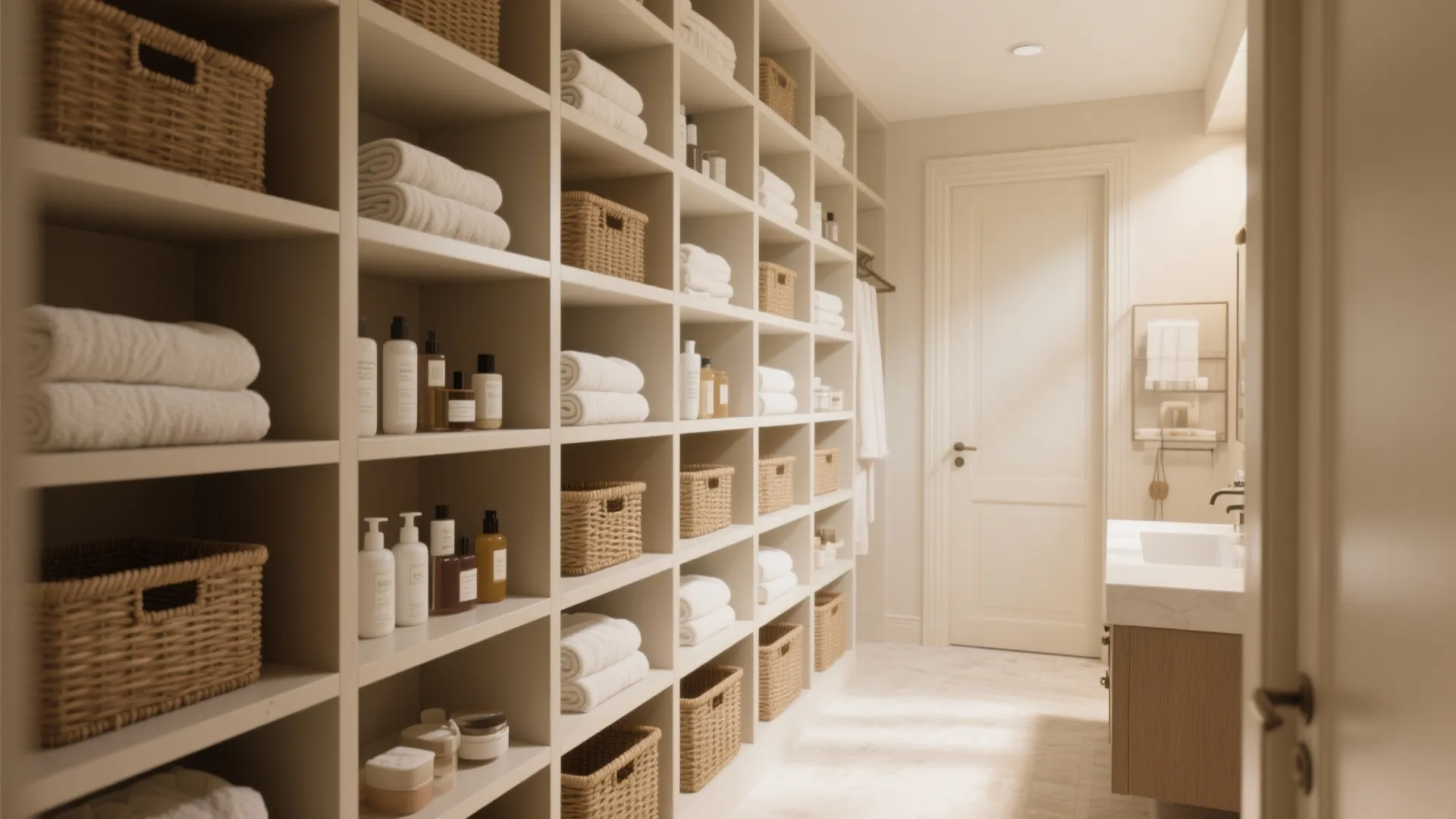 1. Built-in Shelving Along One Wall