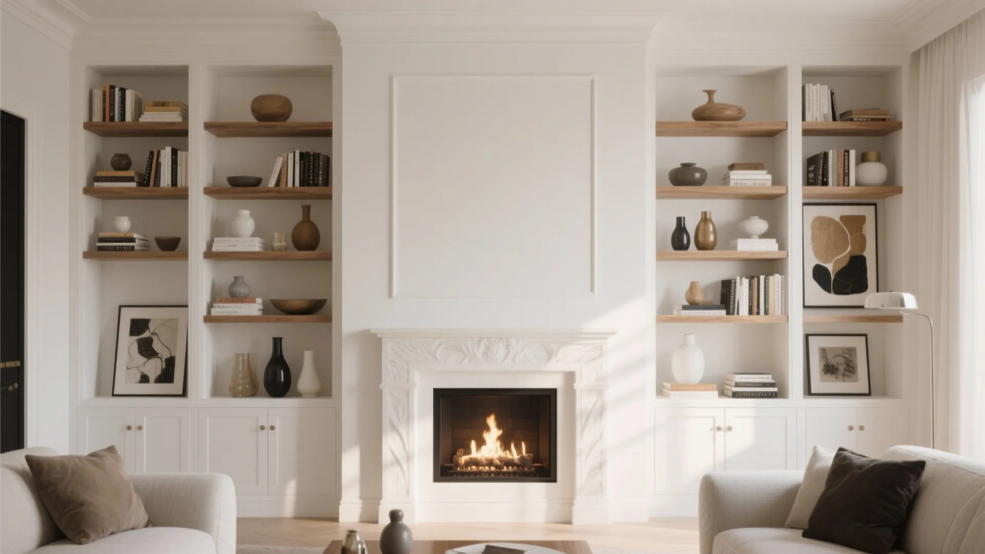2. Built-in Shelving Flanking the Fireplace