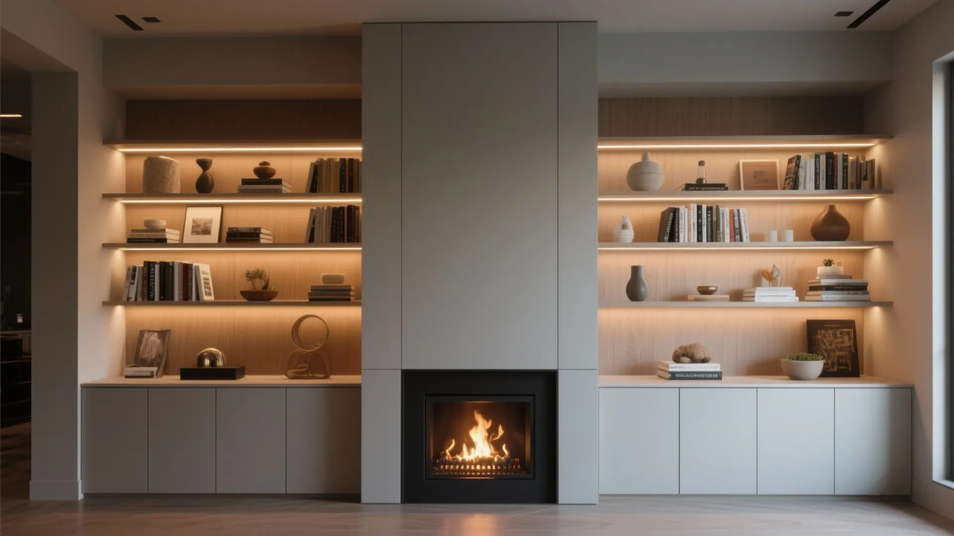 4. Built-in Shelving with Integrated Lighting