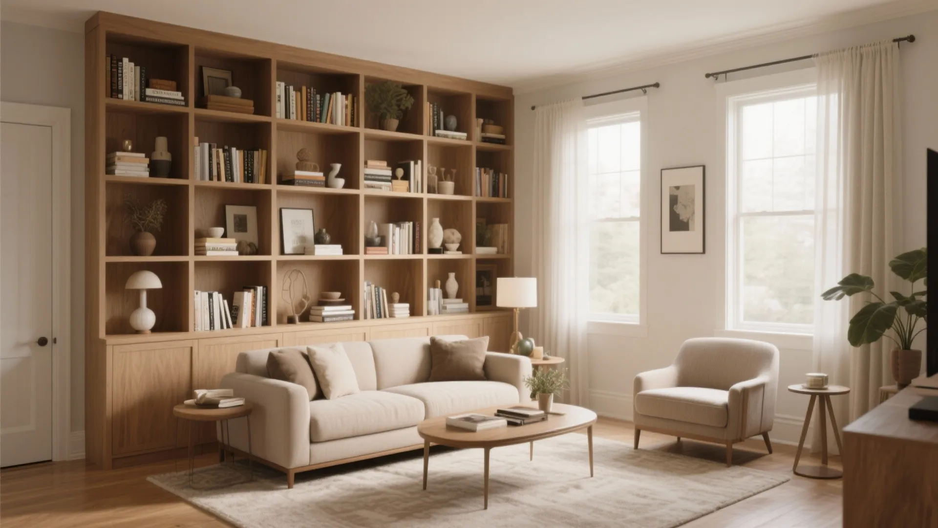 4. Built-In Shelving Along the Short Wall