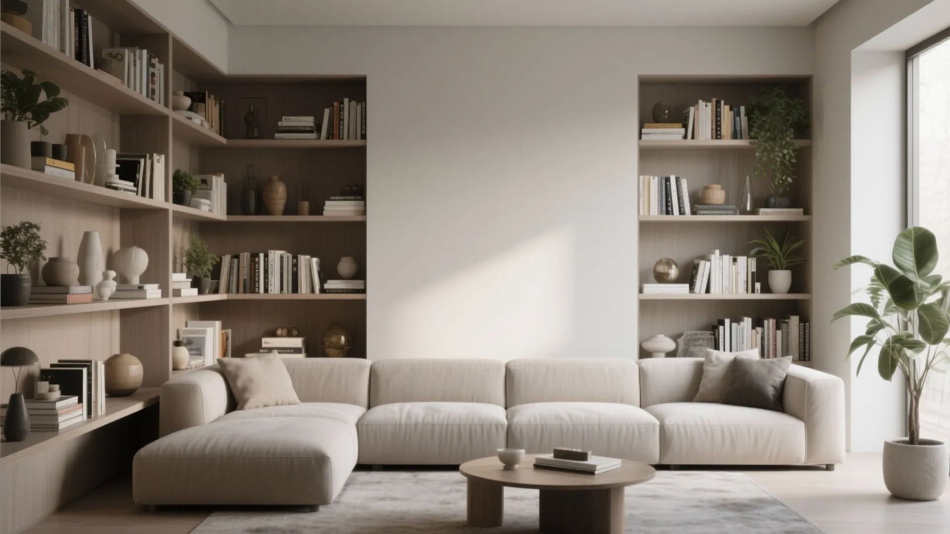 Built-in Shelving Around the Sofa