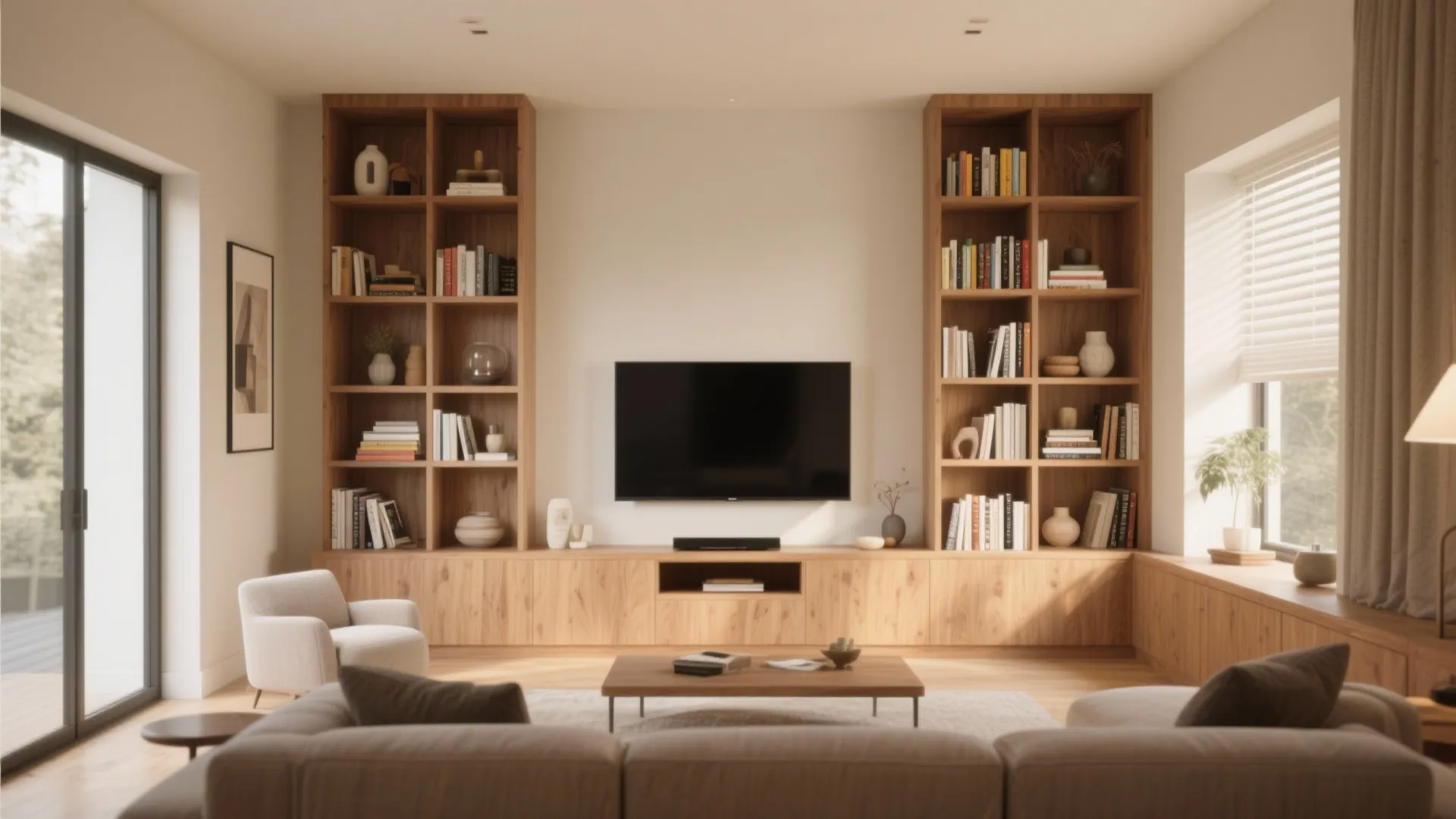 Built-in Shelving Around the Screen