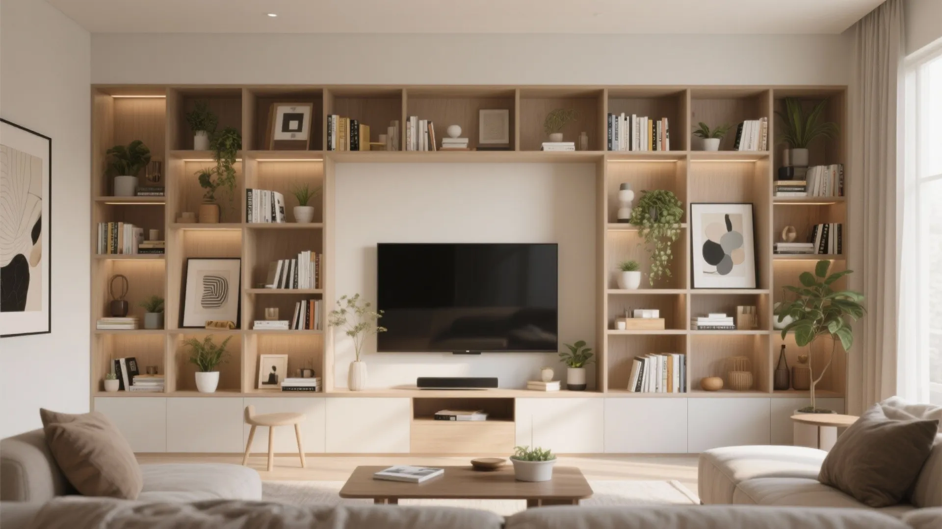 Built-In Shelving Around the TV