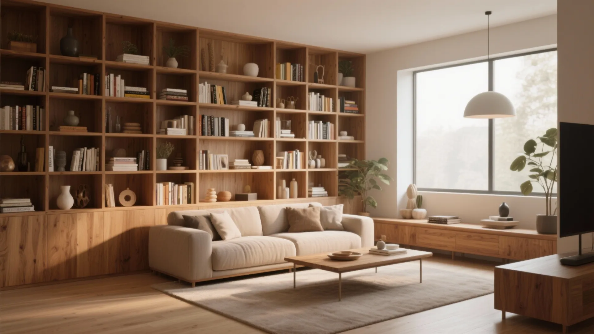 Built-in Wood Shelving Wall