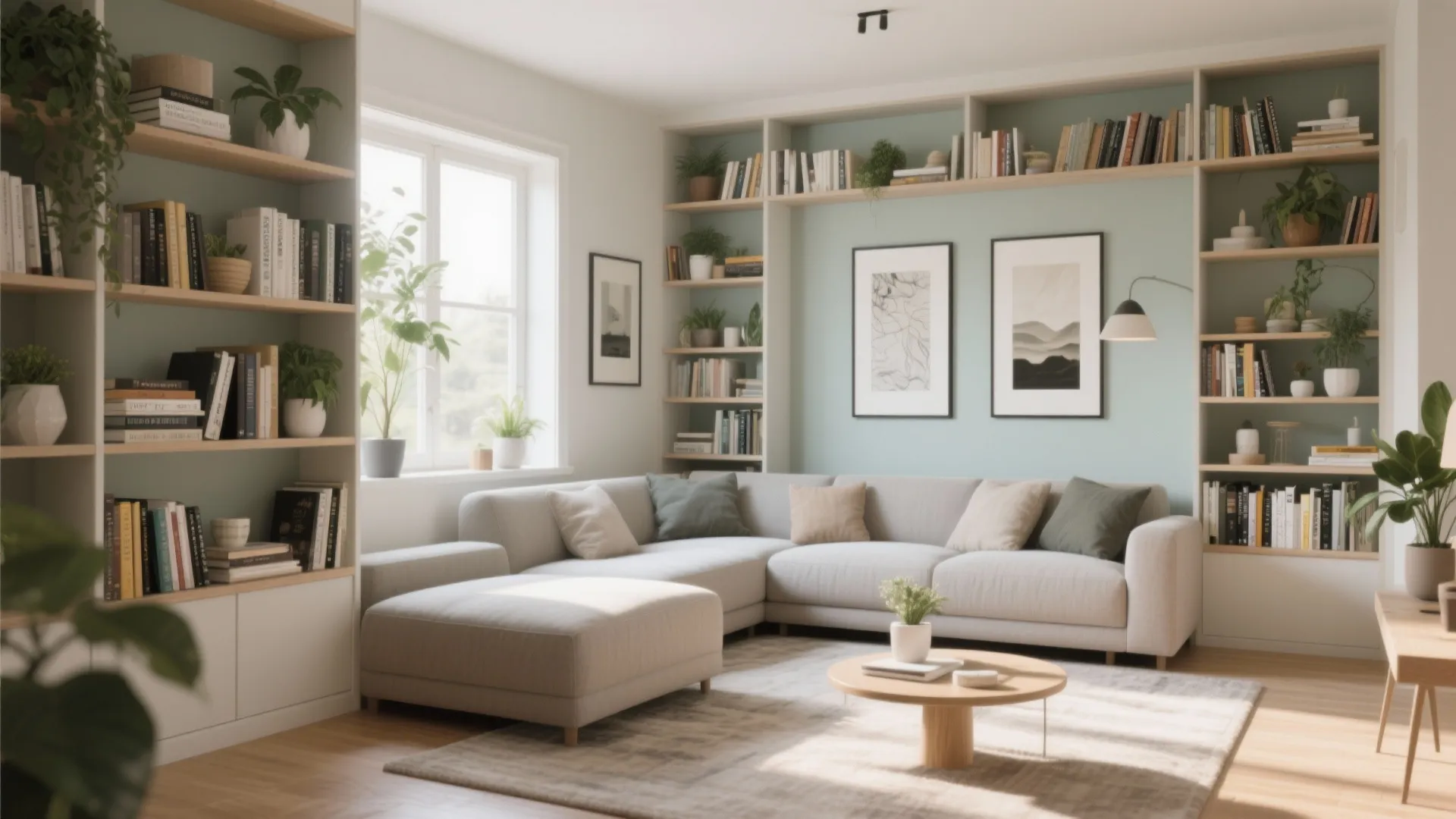 Built-in Shelving Around the Sofa