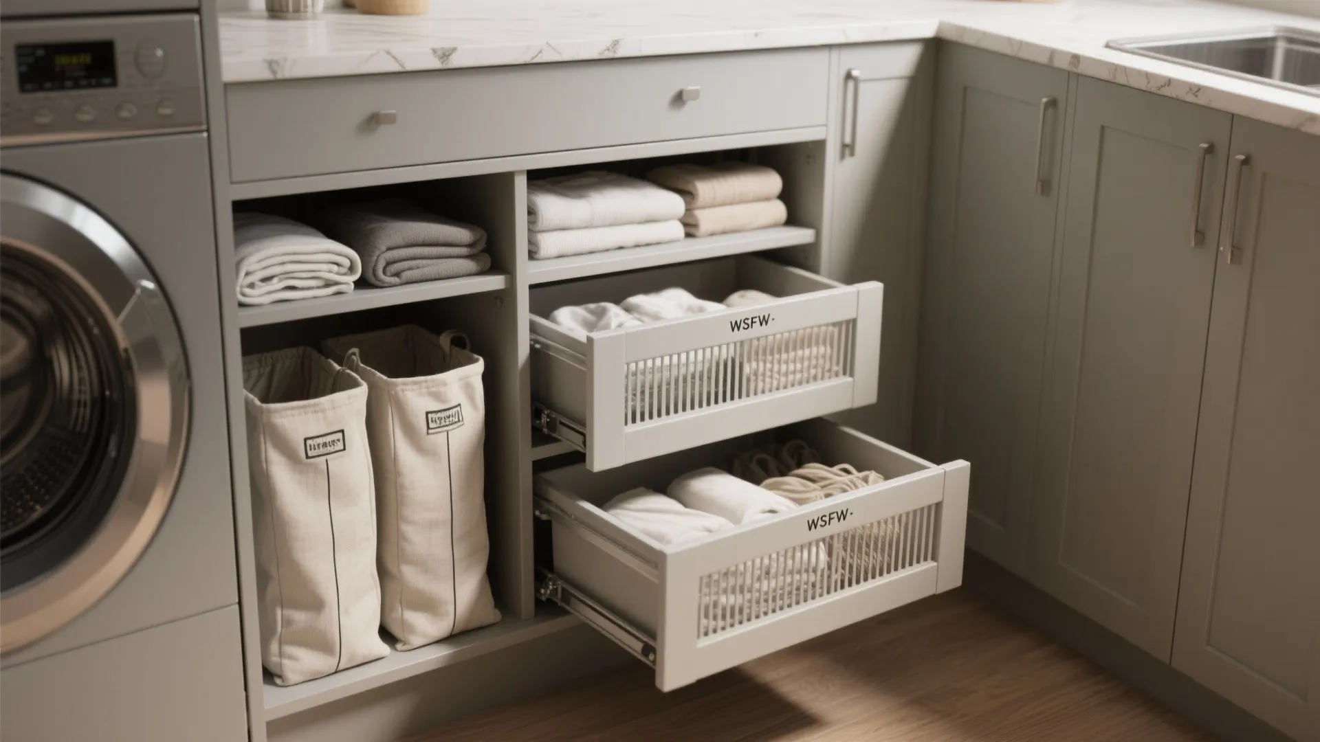 Built-in Cabinet Hamper with Sorters