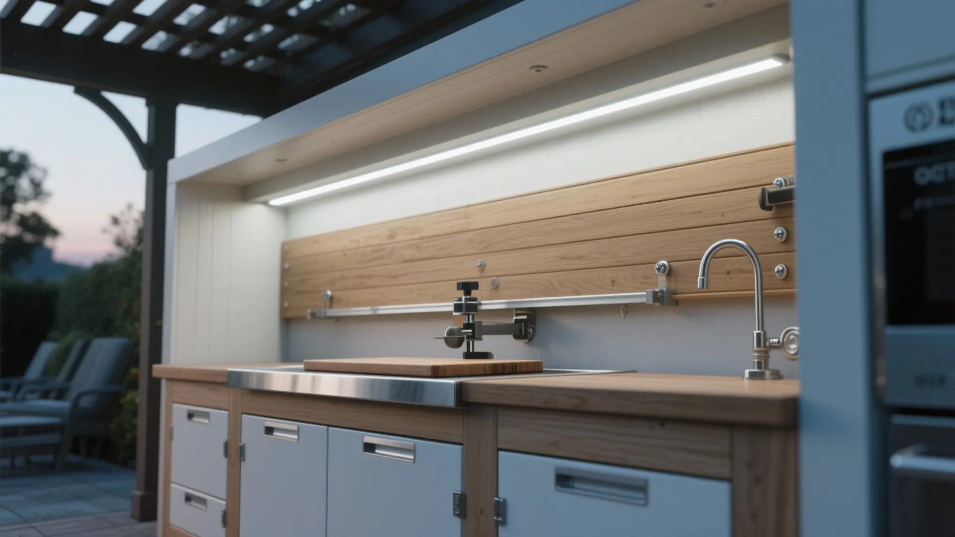 Built-in fillet station with clamping edge and task lighting