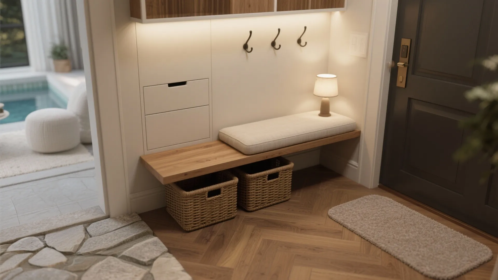 5) Built-in Storage: Benches, Niches, and Slim Consoles