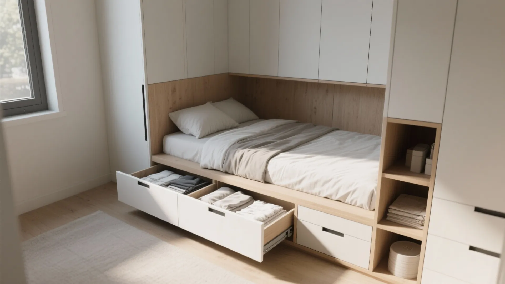 2. Built-in Storage Base for Small Bedrooms