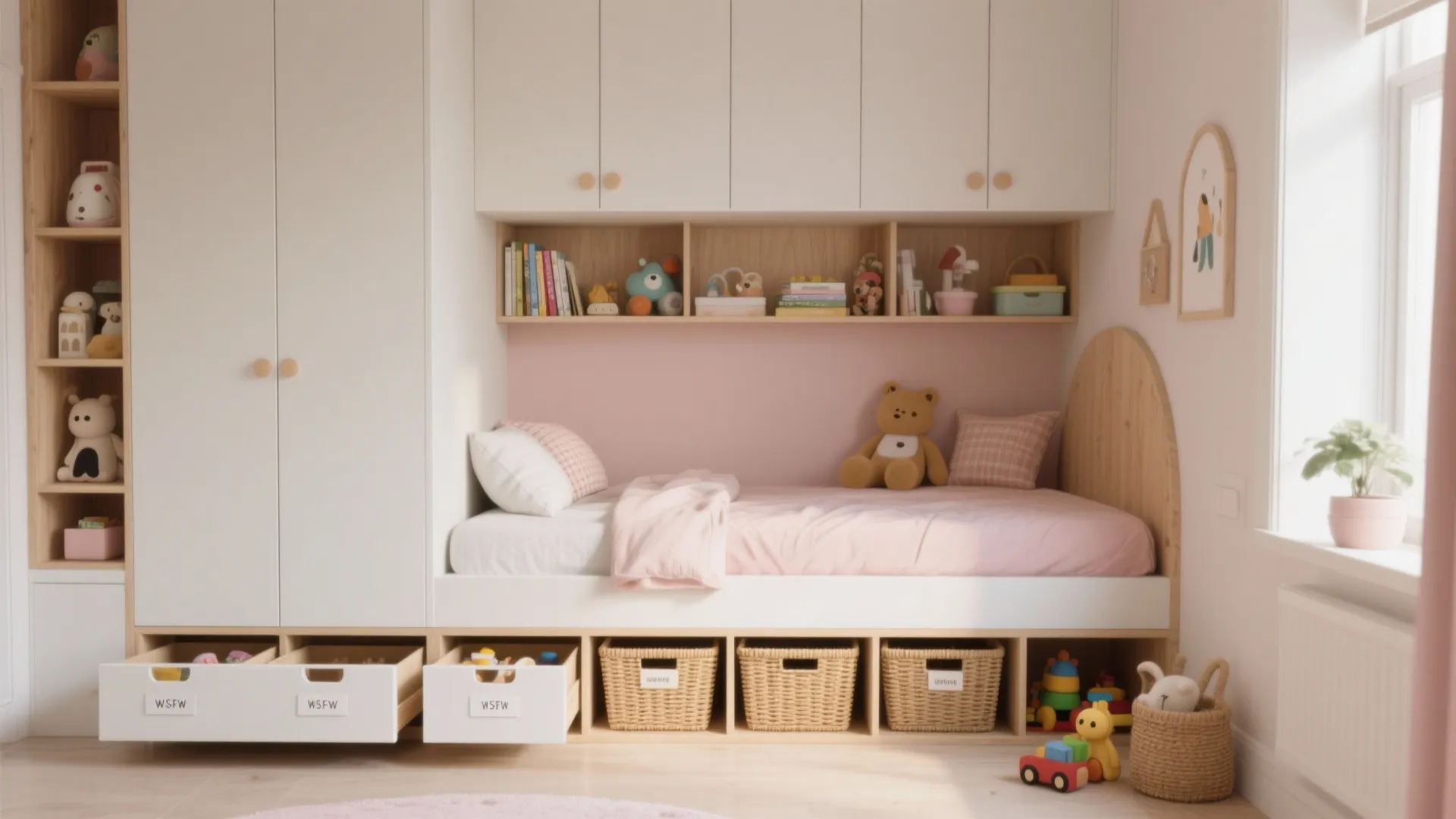 3. Built-in Storage That Hides the Theme Clutter