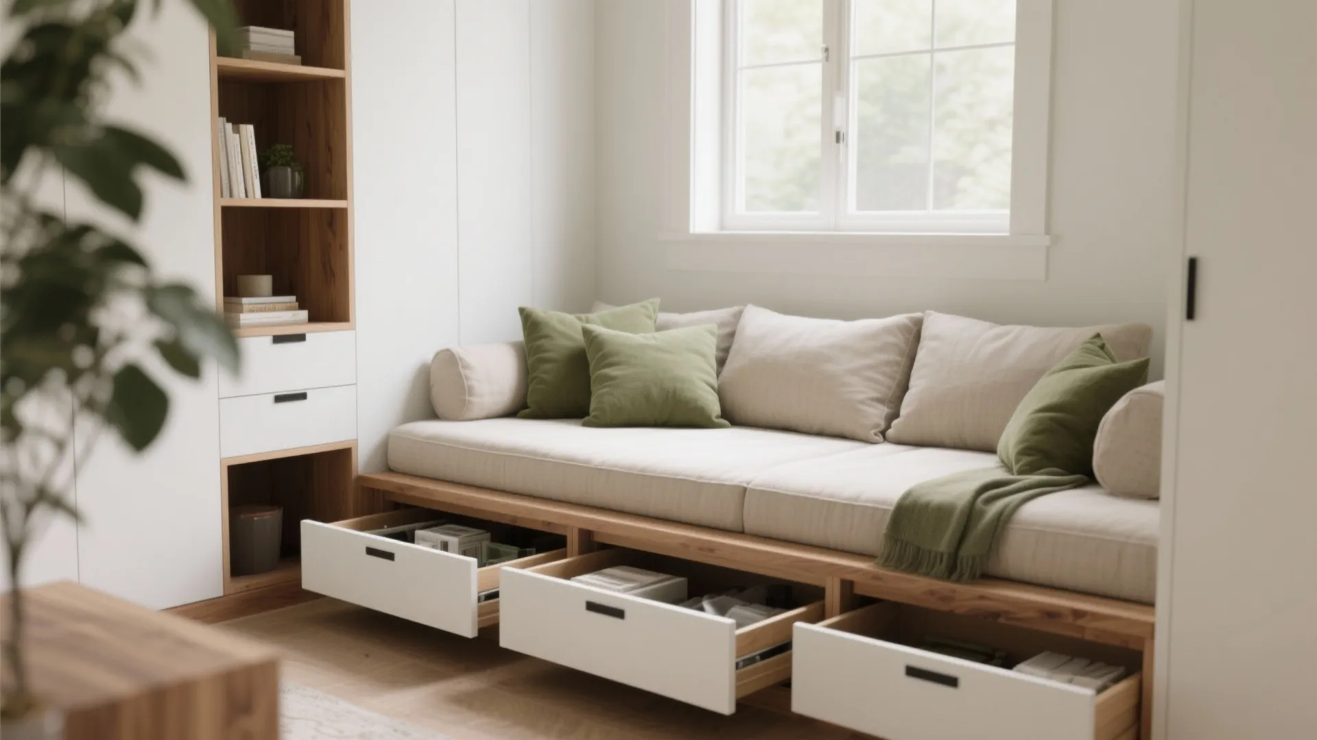 1. Built-in daybed with under-seat storage