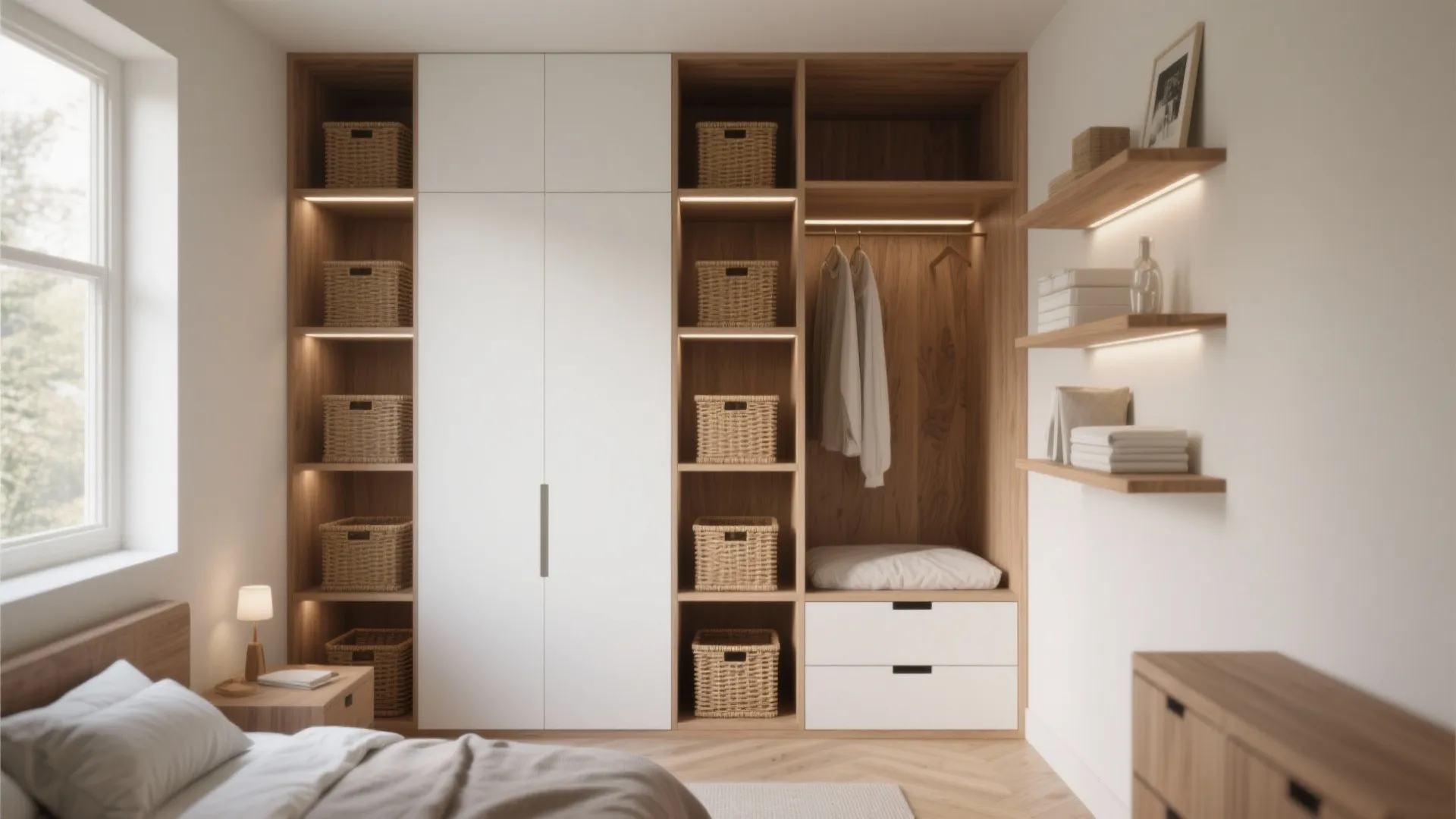 2. Built-in storage and vertical shelving