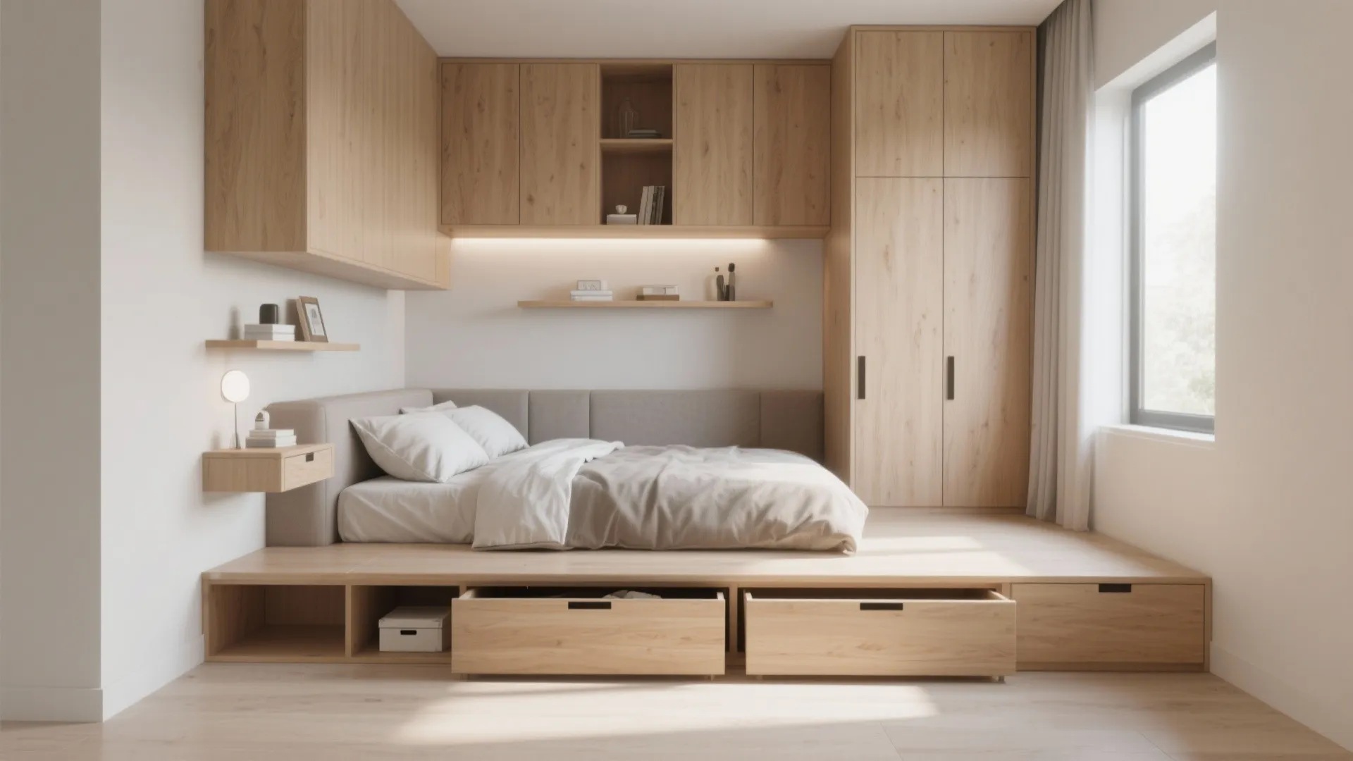 2. Built-in Storage with Floating Elements