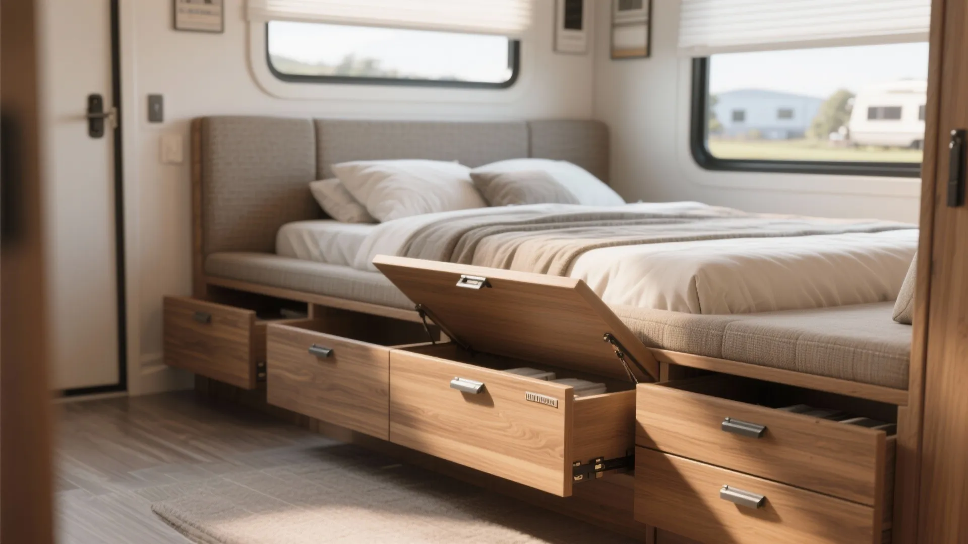 2. Built-in storage under beds and benches