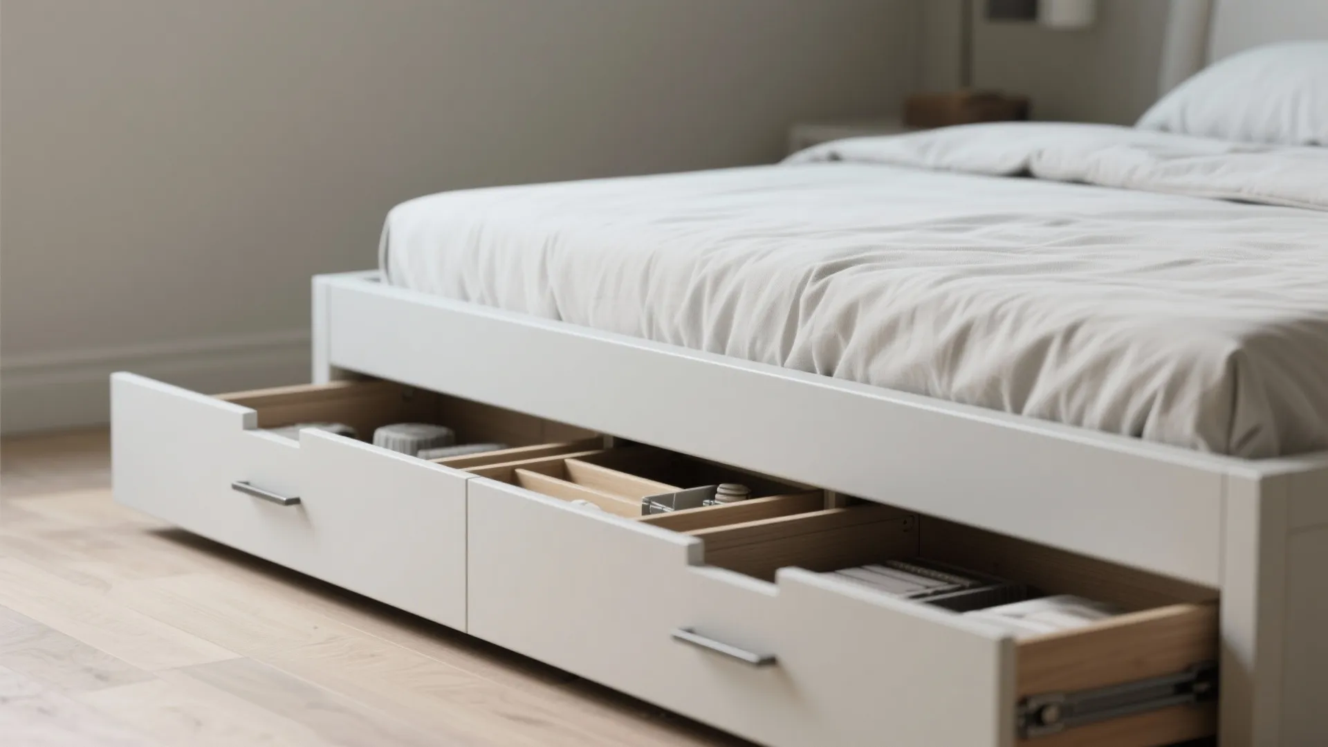 1. Built-in storage bed with sleek lines
