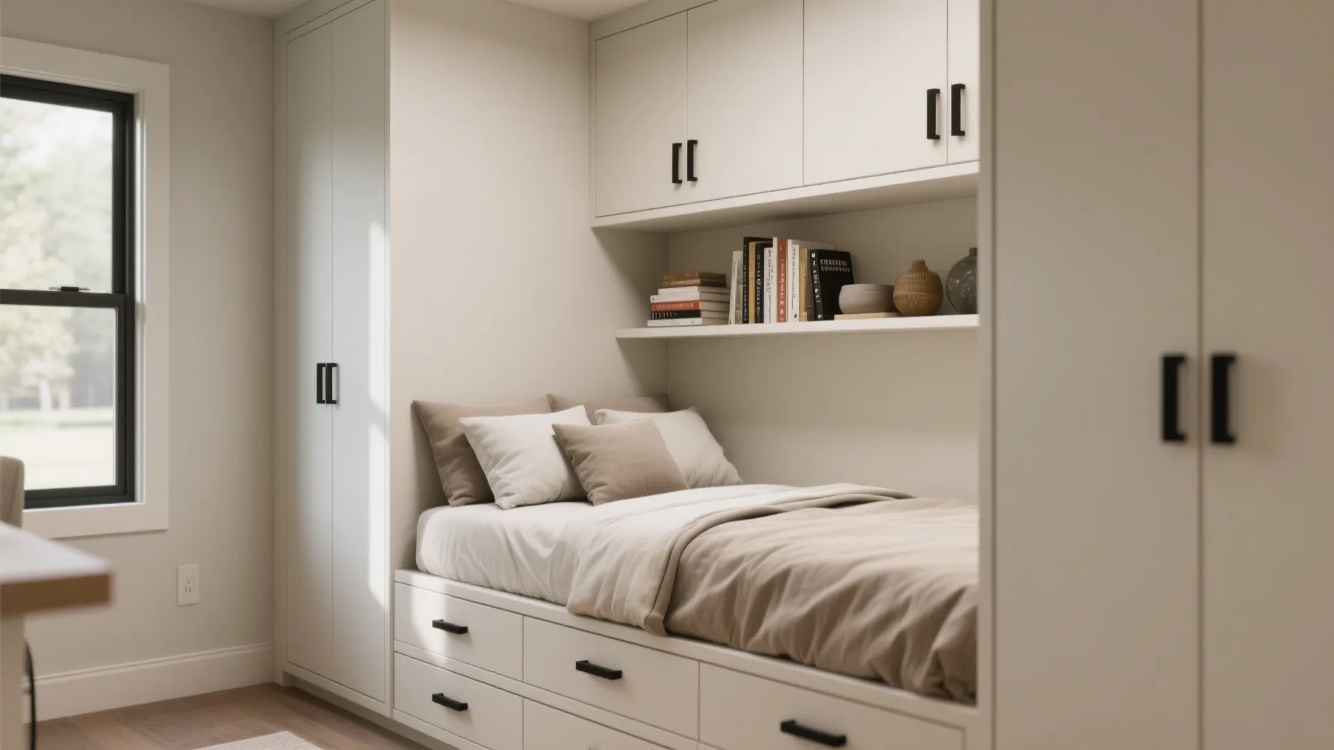 2. Built-in storage around the beds