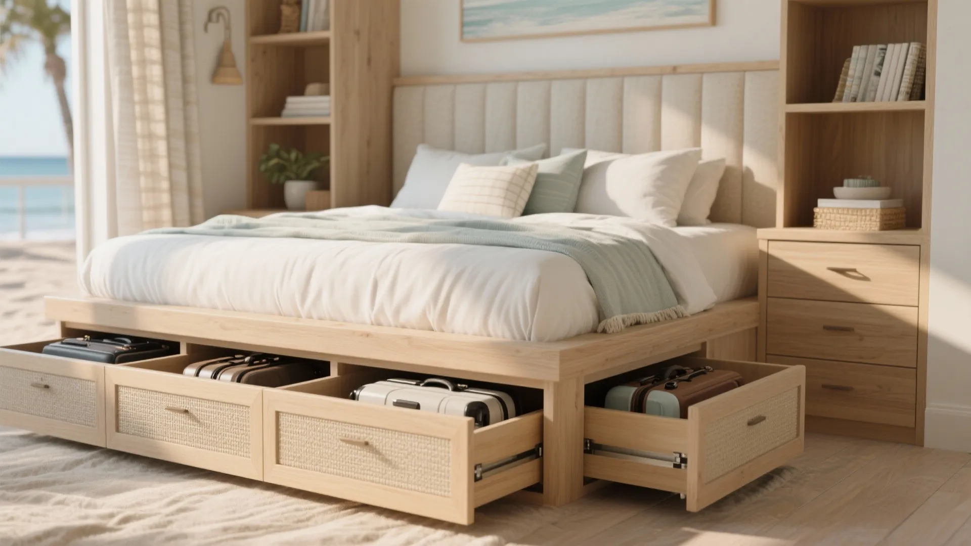 2. Built-in storage around beds