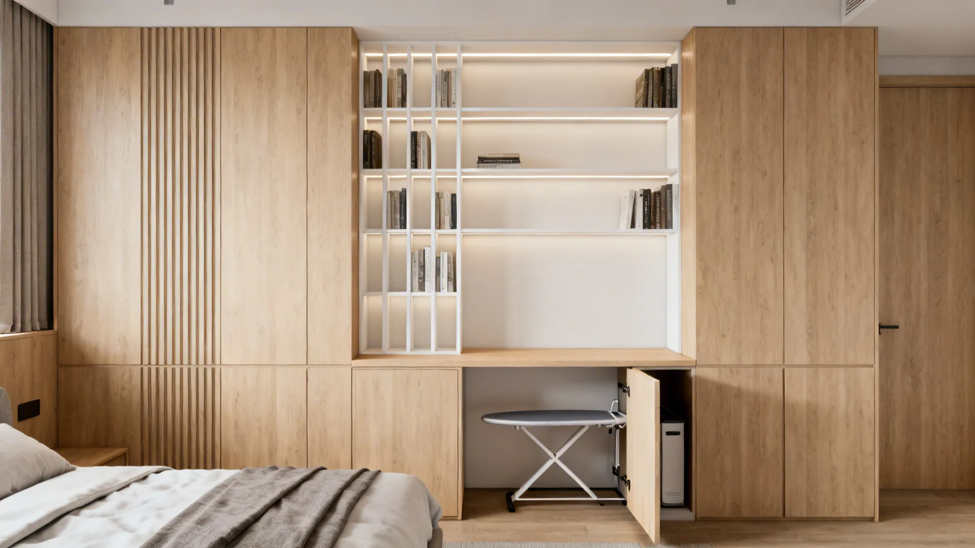 2. Built-in storage around the bed/desk
