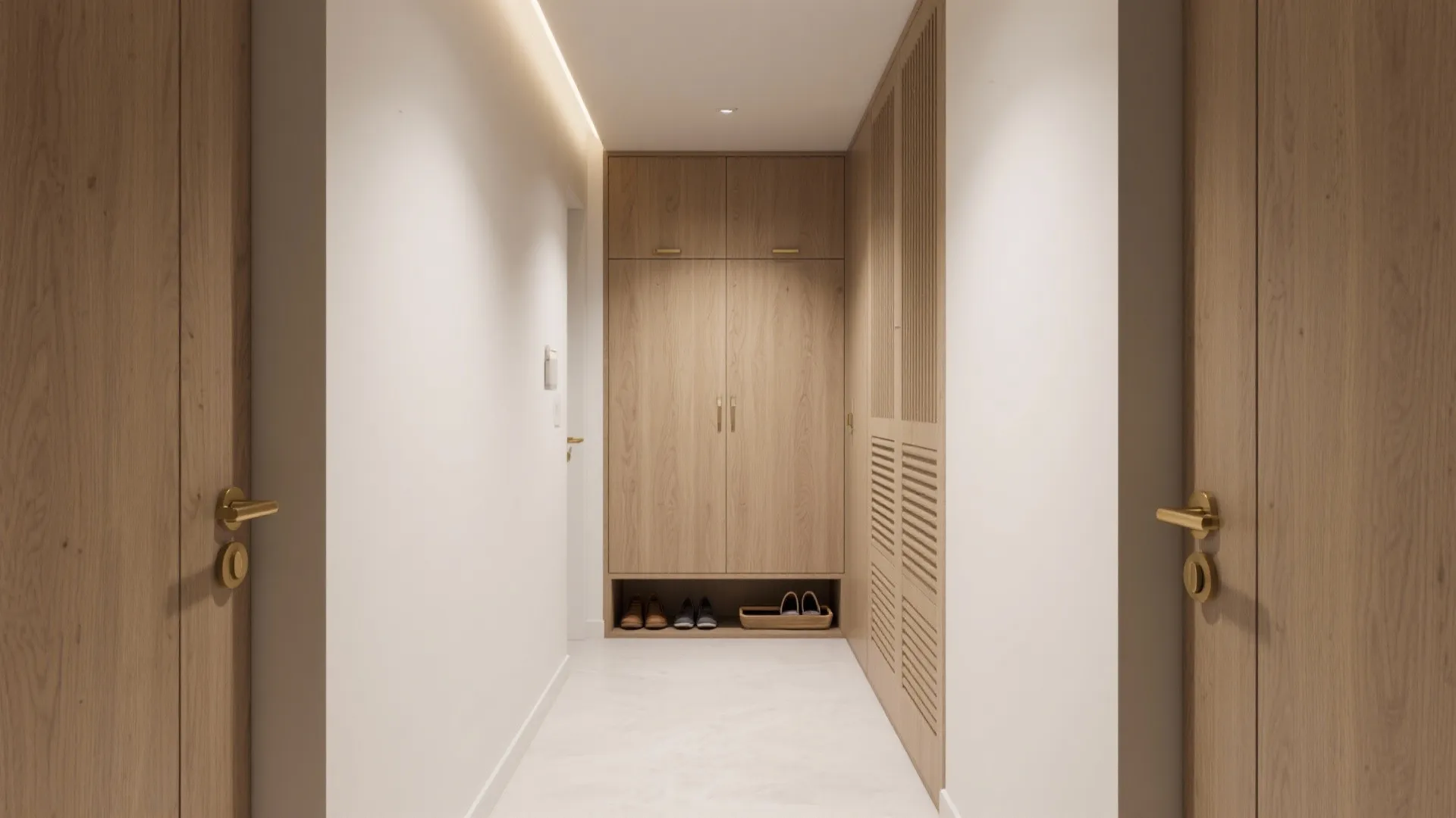 Built-in Wood Storage and Splayed Lighting