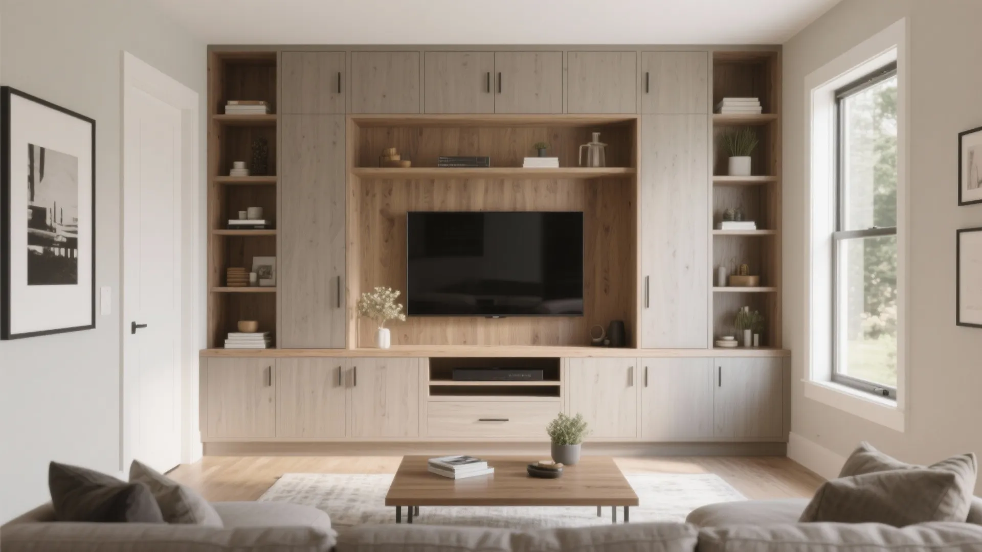 5. Built-in Wall Storage + Media Center