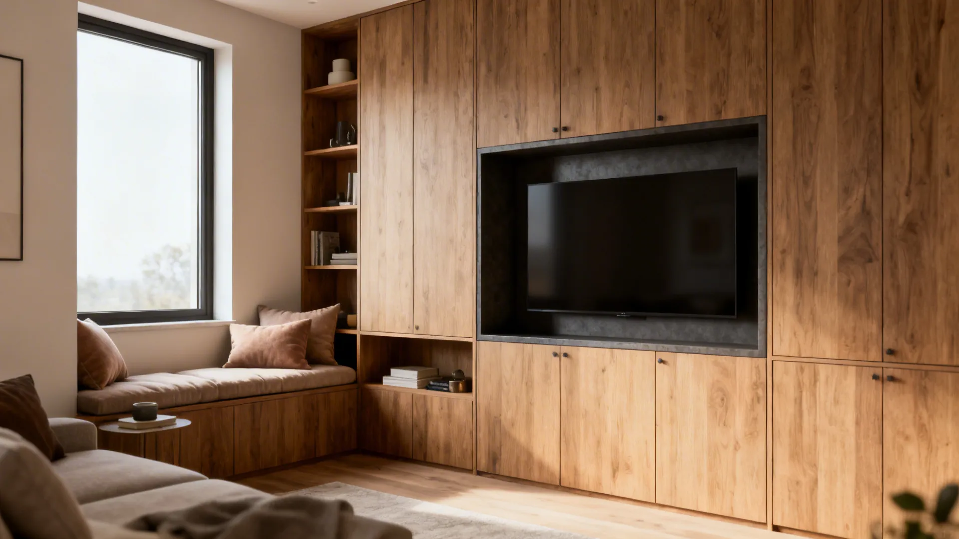 3. Built-in seating and storage walls