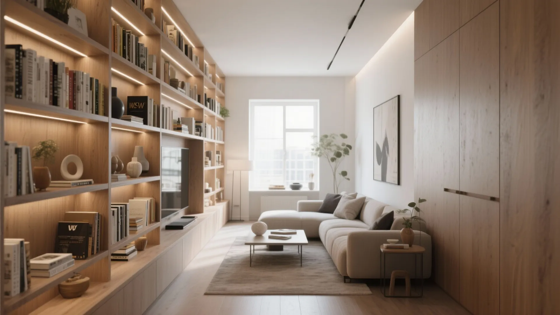 3. Built-In Storage Along One Wall