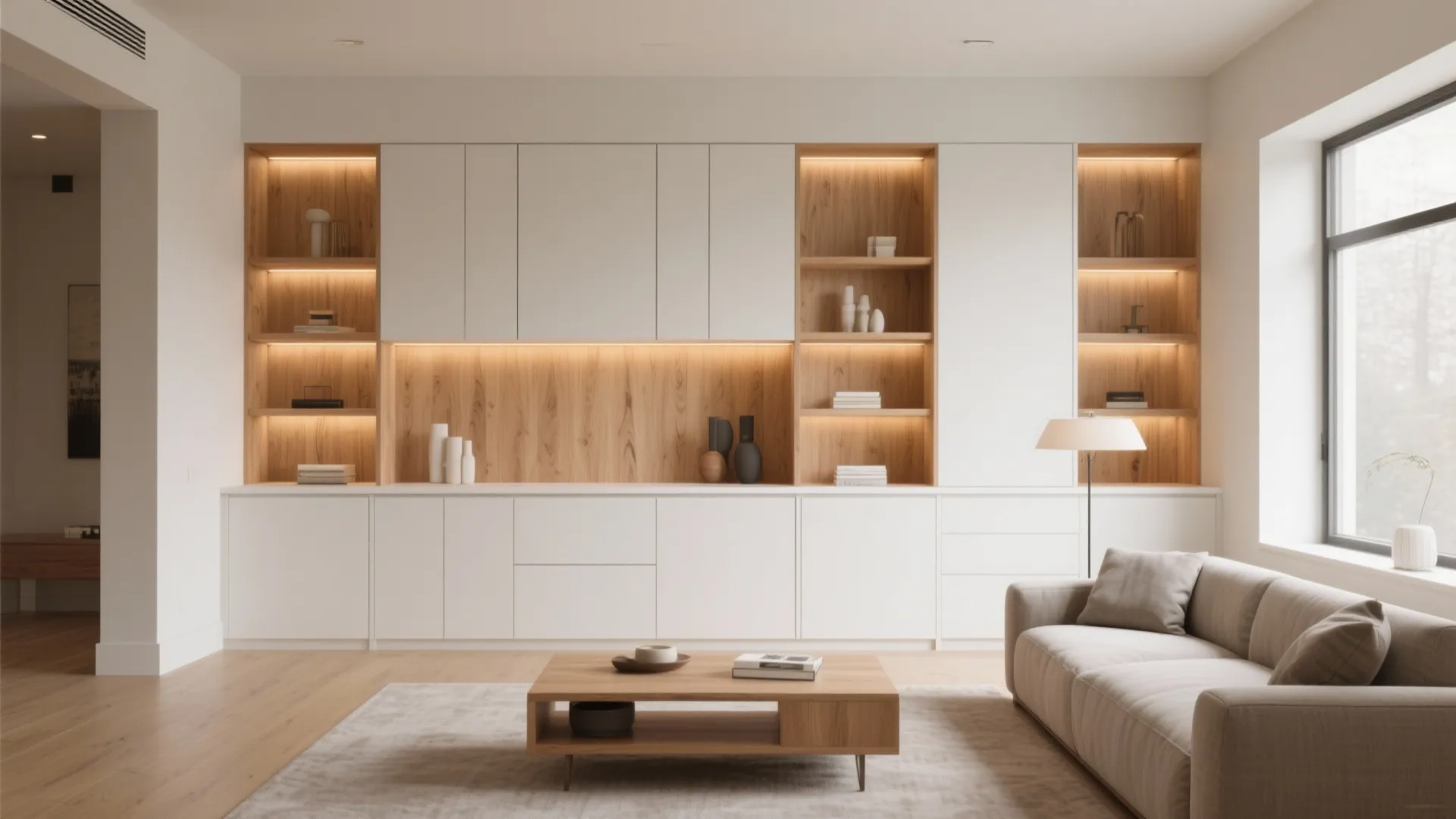 7. Feature Wall with Built-in Storage