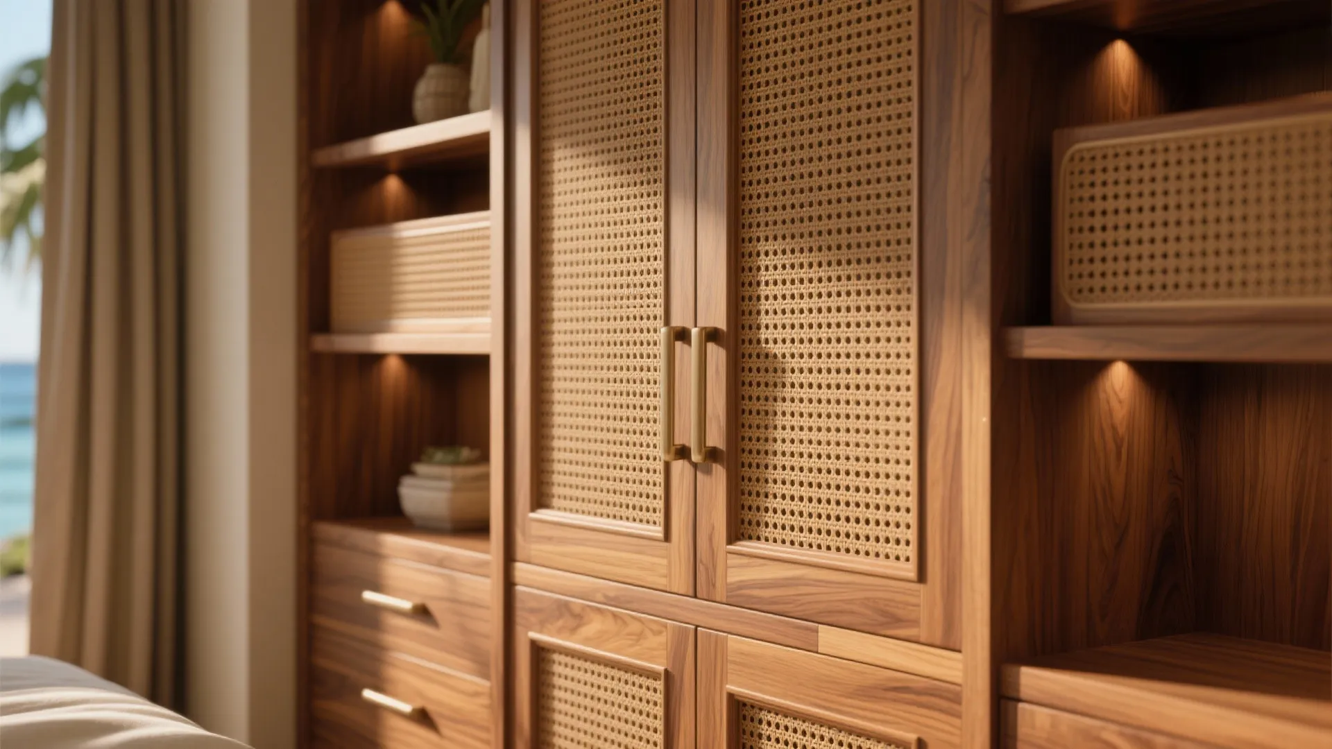 2. Built-in storage with Hawaiian materials