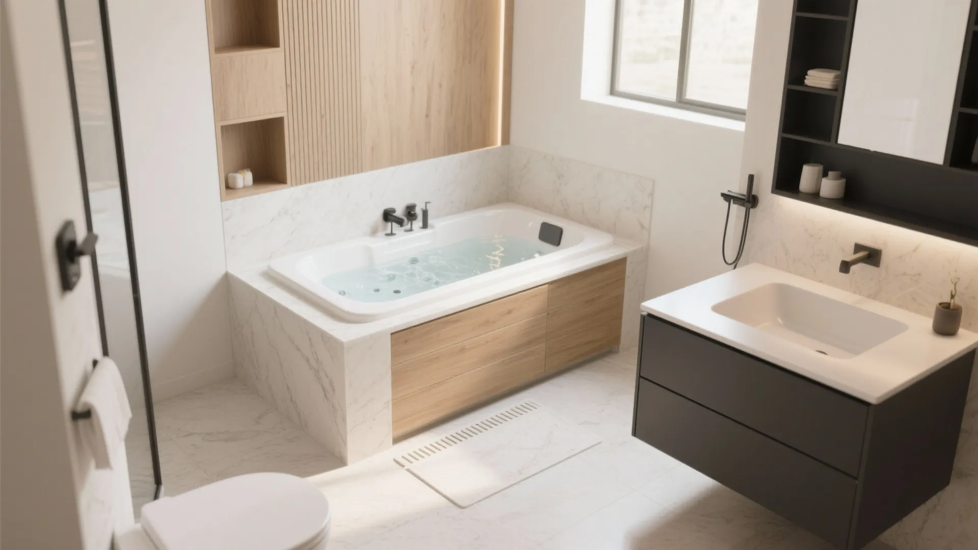 1) Minimalist Built-In Jacuzzi With Hidden Storage