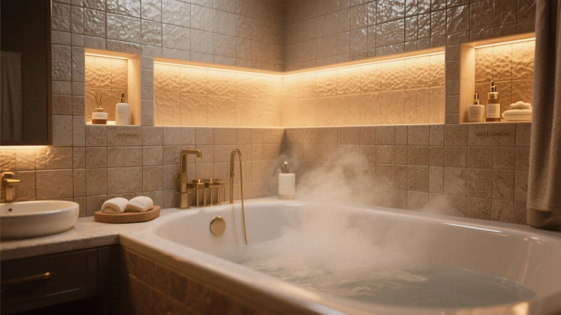 5. Built-in tub with niche lighting