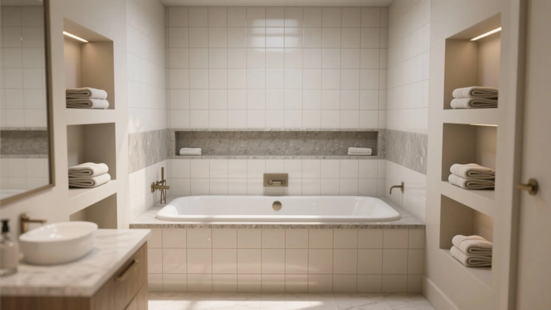 2. Built-in Tub with Integrated Storage