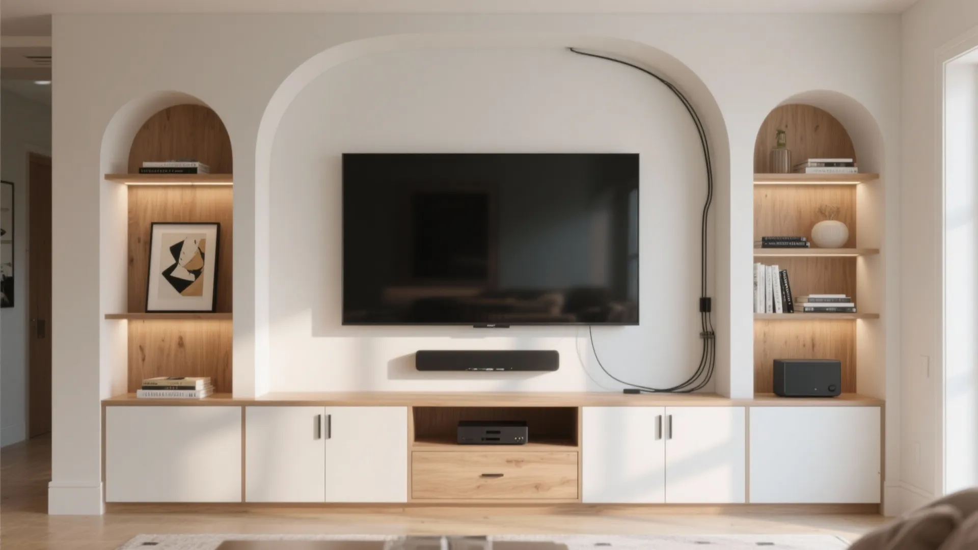 Built-in alcoves around the TV