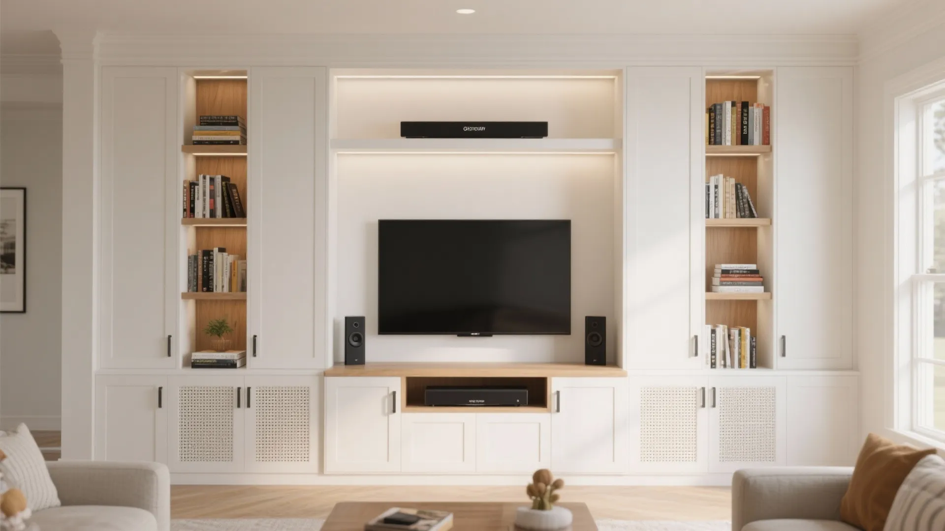 Built-ins with a Clean Niche Around the Screen