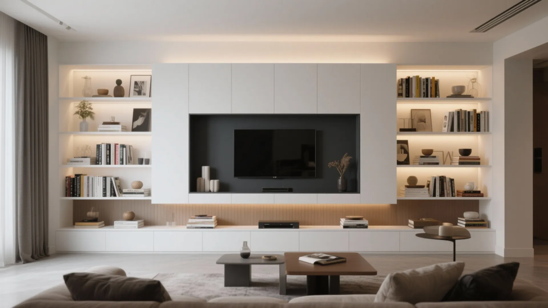 8. Built-In Shelving with TV Niche