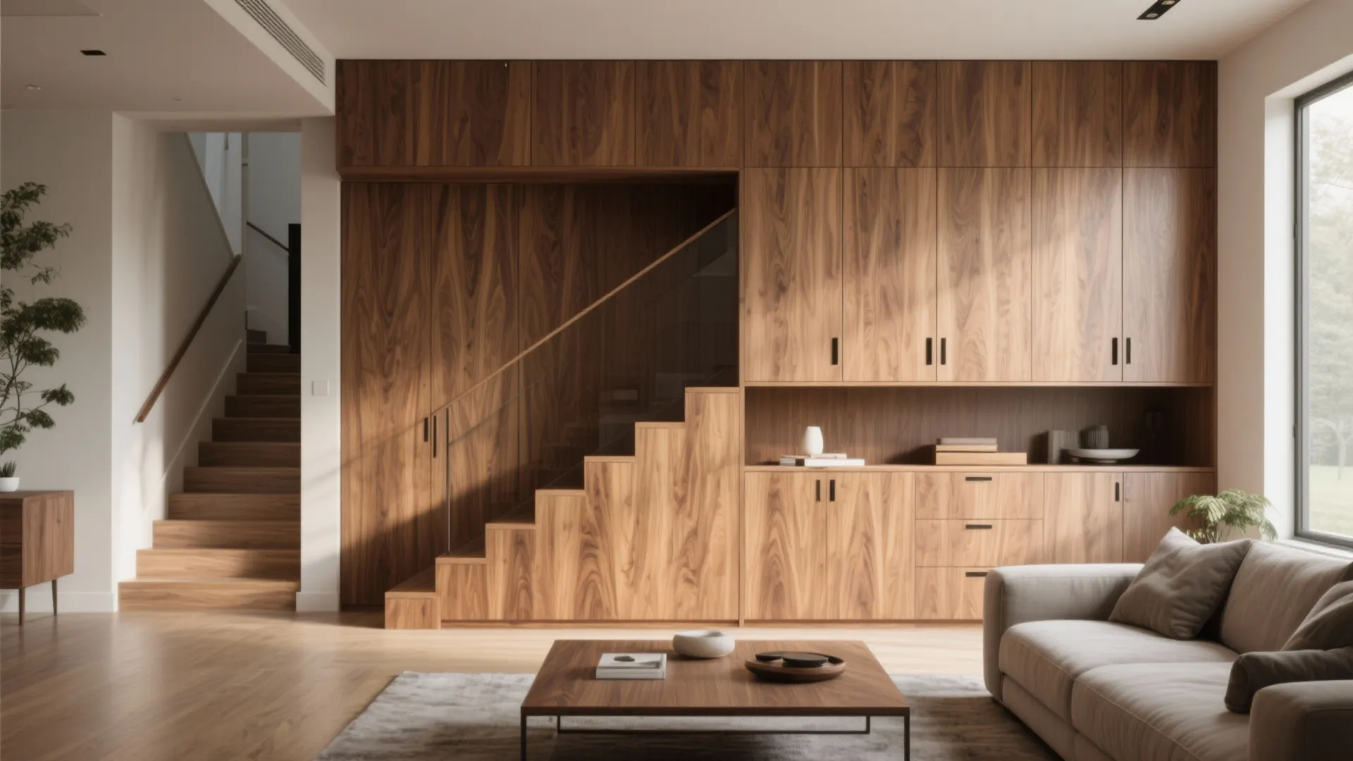 Built-in under-stairs storage cabinets