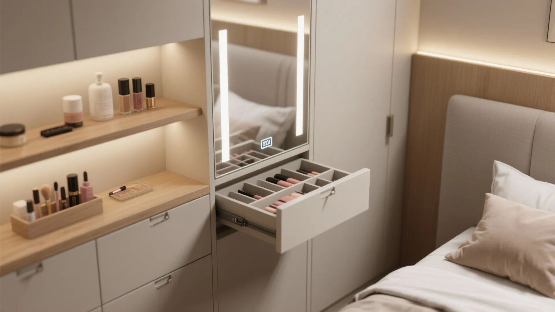 3. Built-in storage that doubles as a vanity