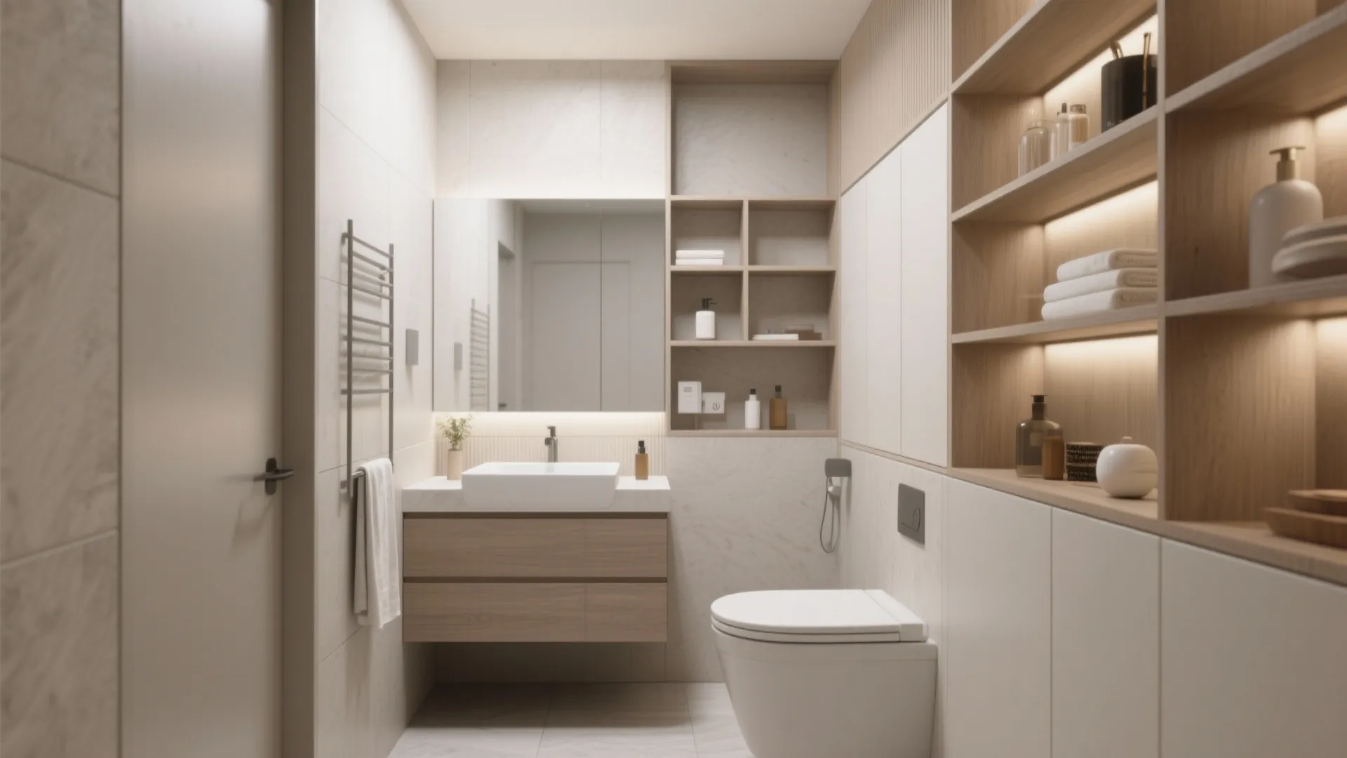 Built-In Shelving Around the Vanity