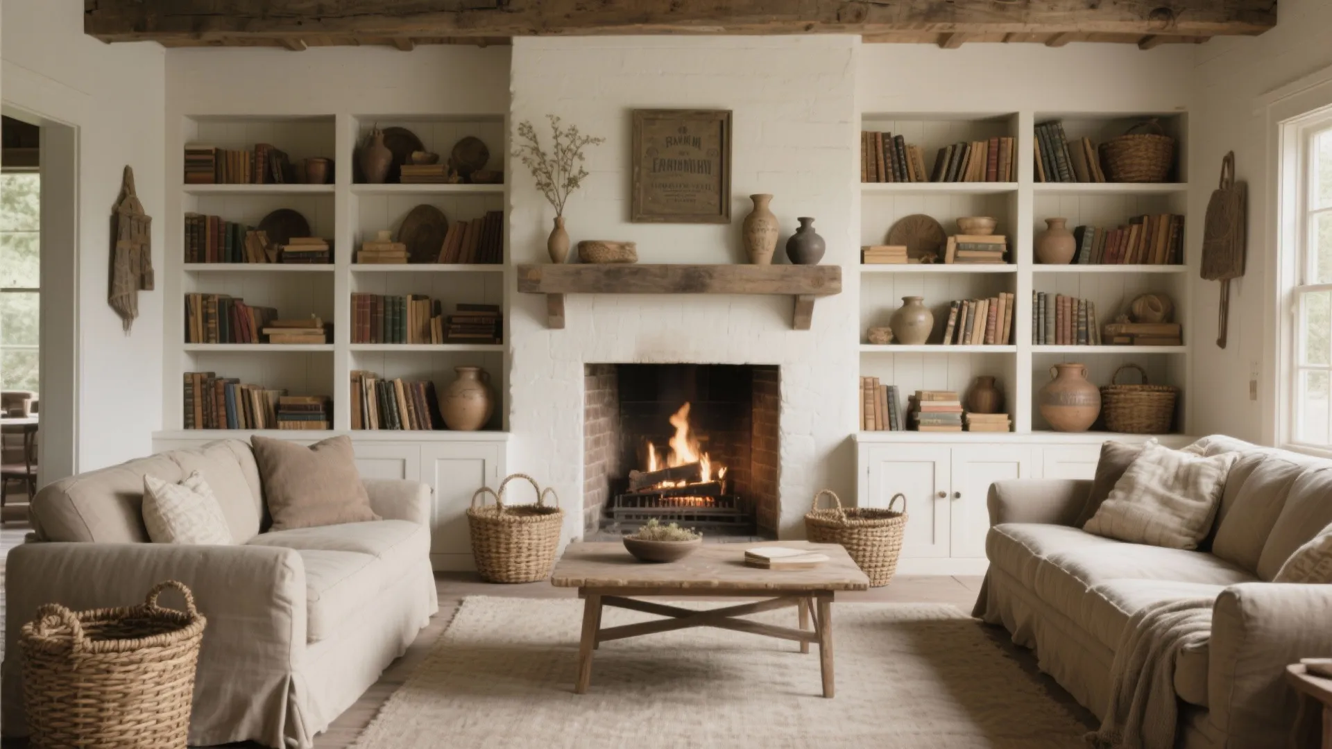 8. Built-In Shelving with Vintage Décor