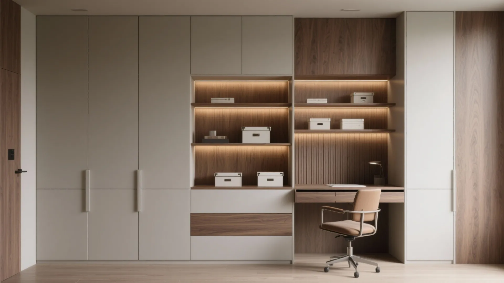 4. Multi-Functional Built-In Unit: Storage + Desk + Display