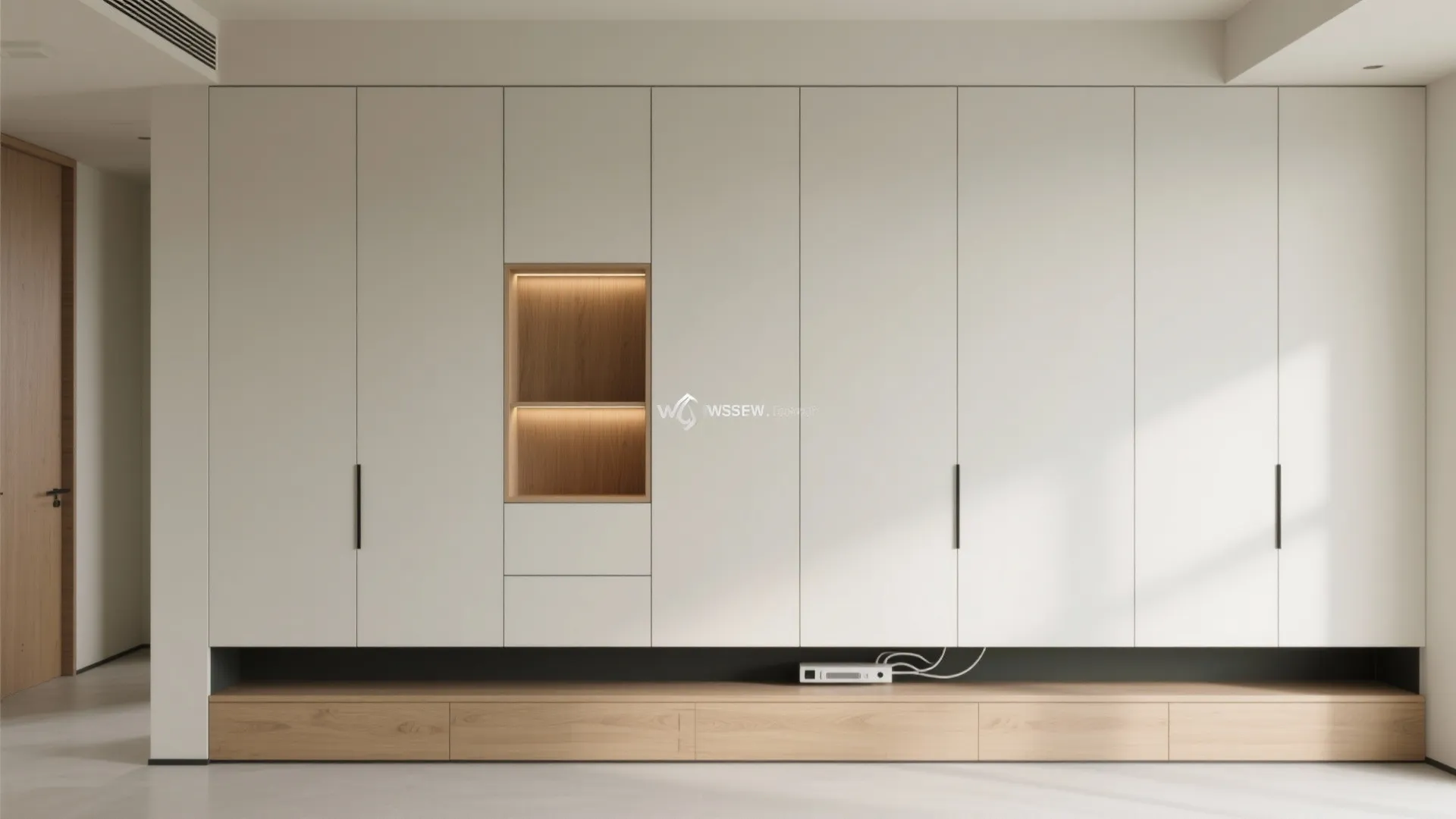 Minimalist storage wall that looks built-in