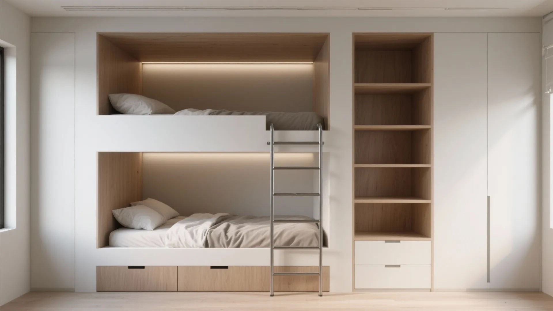 4. Built-in wall bunks with sliding ladder
