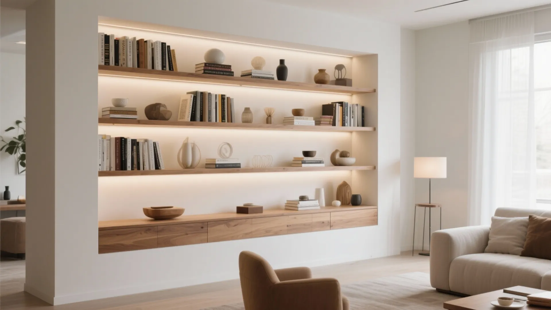 2. Built-In Recessed Wall Shelves