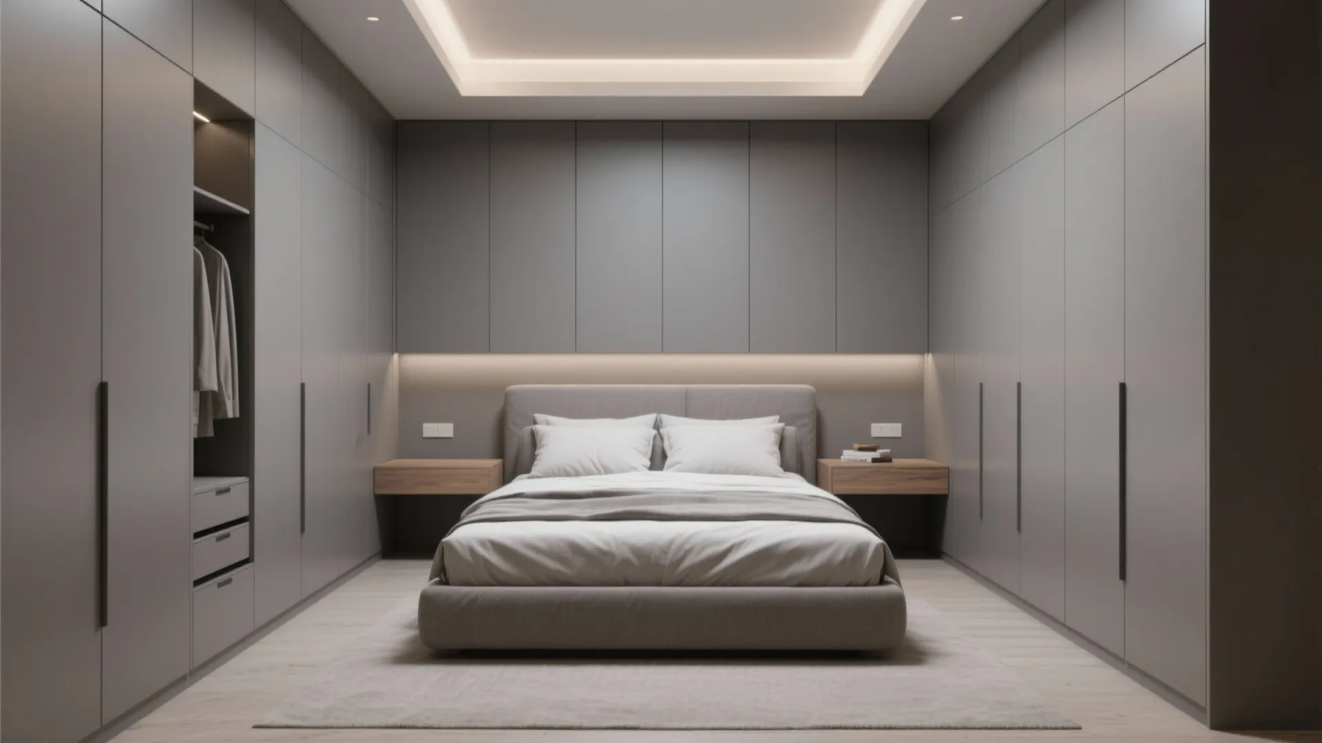 5. Built-in wardrobes that match the bed tone