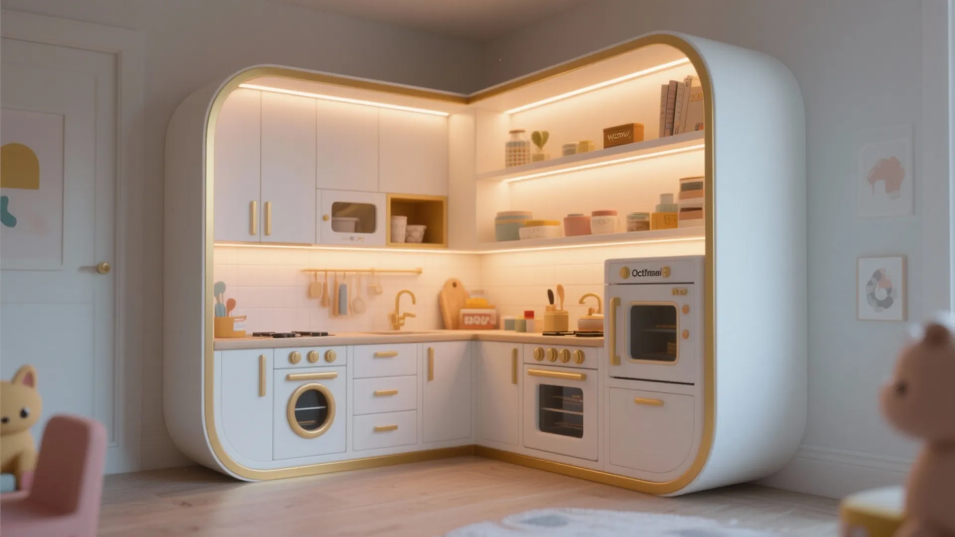 3. Built-in nook with white surround and subtle gold trim