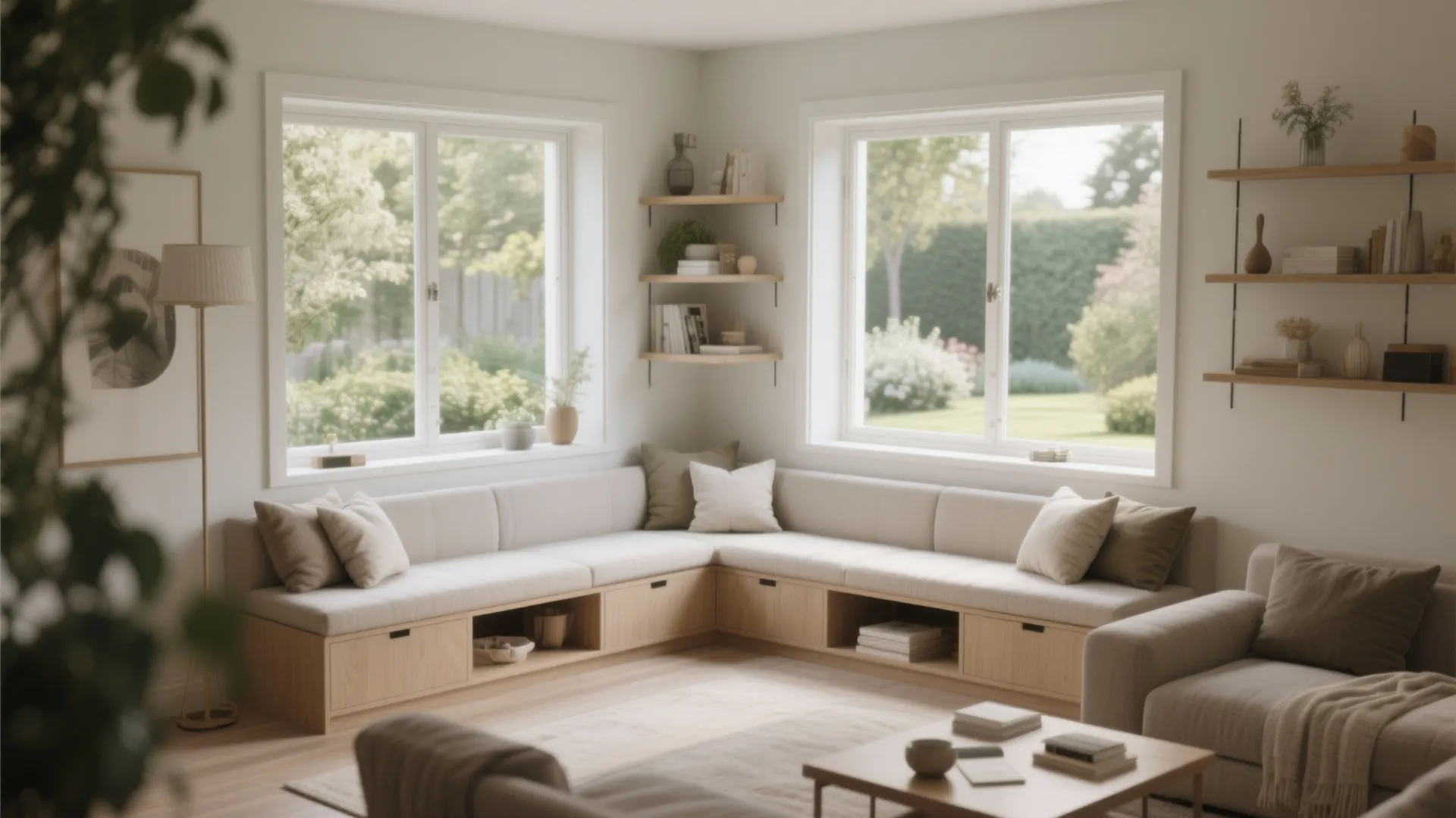 6. Built-In Window Bench with Shelving