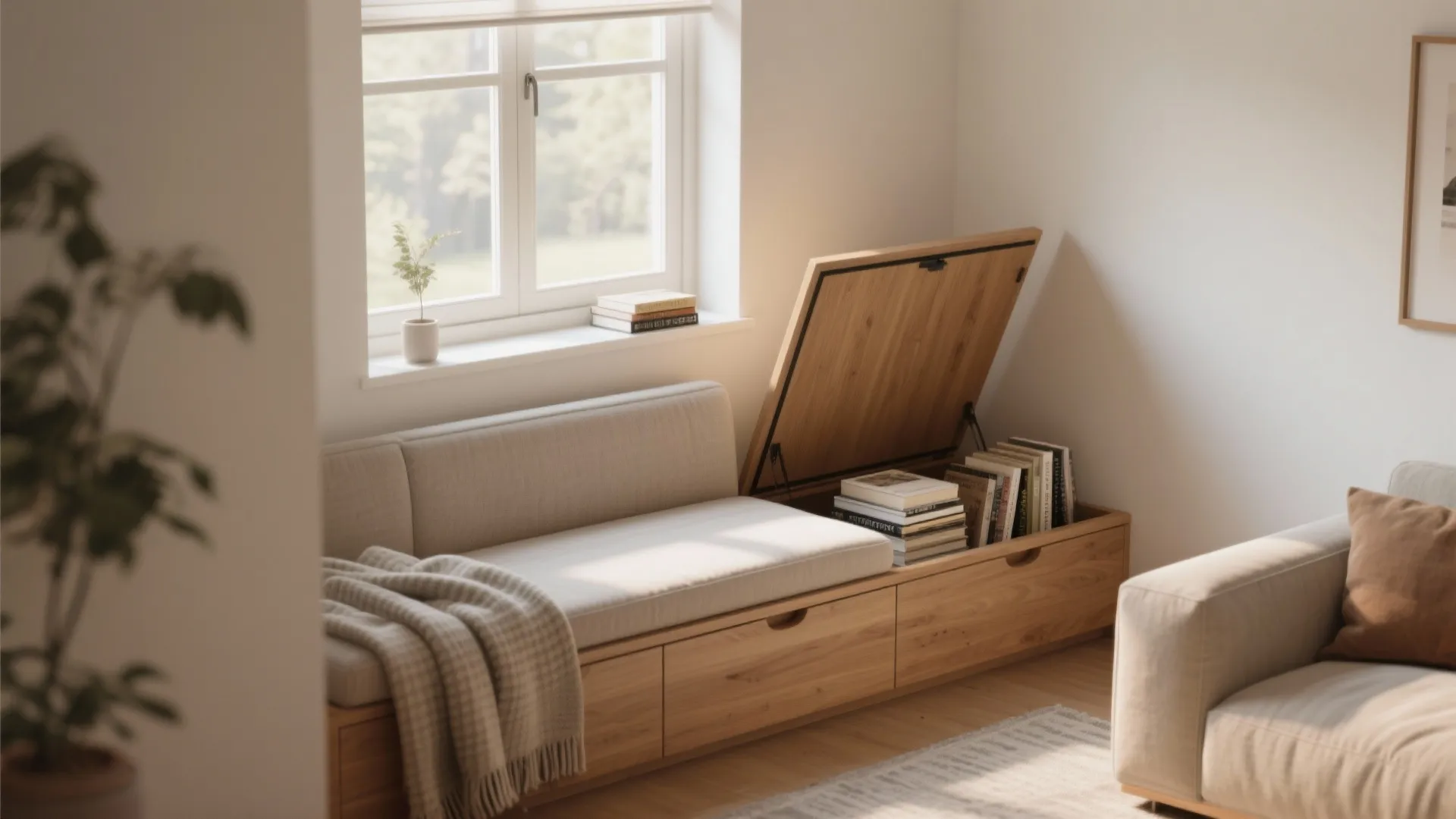 1. Built-in storage bench under the window